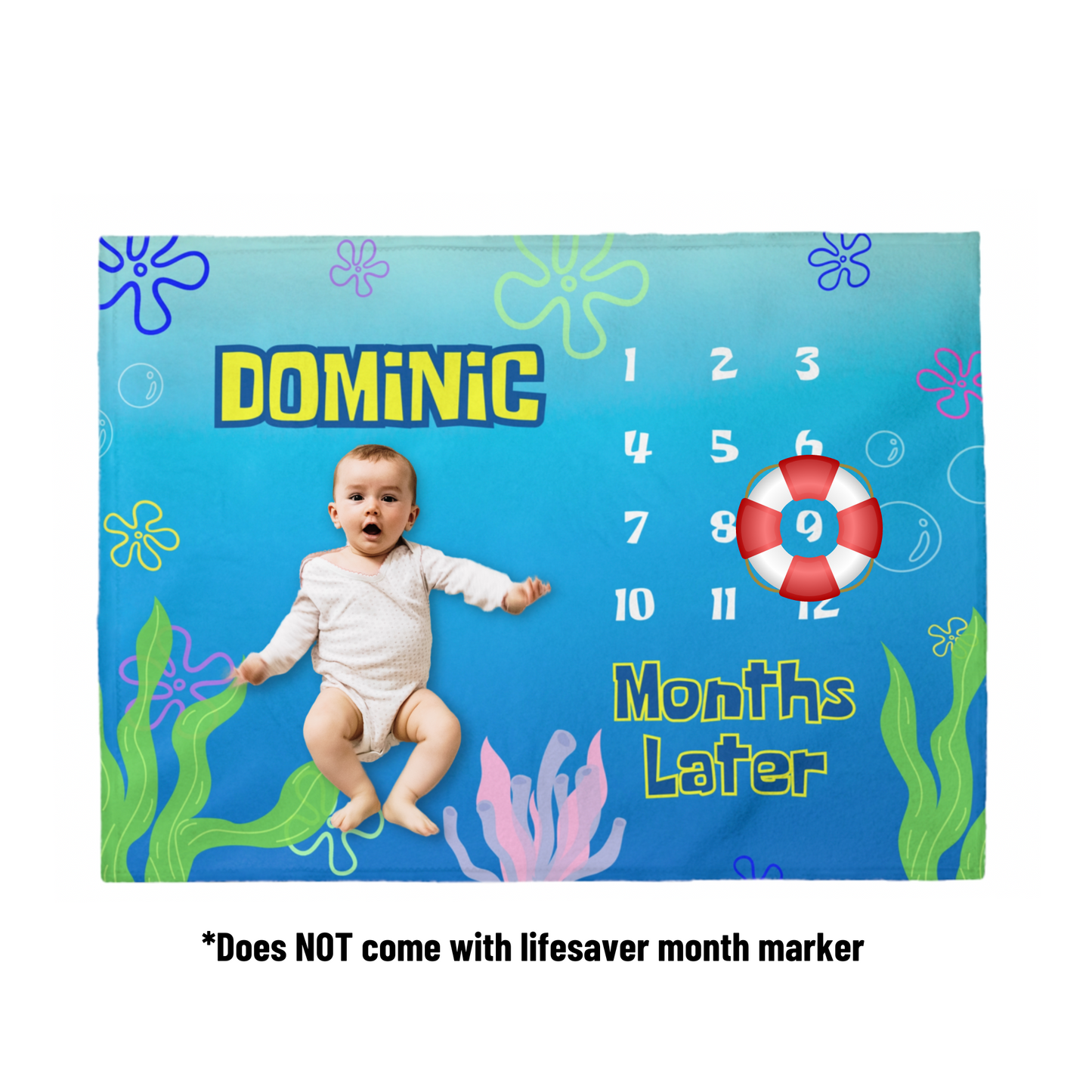 Custom Under The Sea Sponge Baby Monthly Milestone Blanket