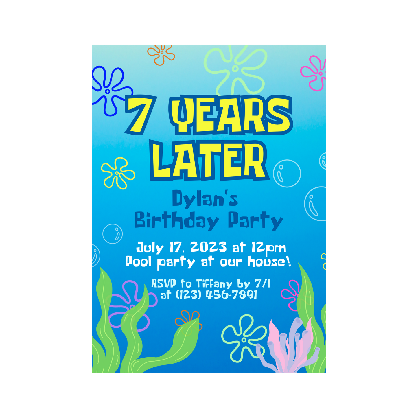 Editable Sponge Under The Sea Bikini Bottom Invitation (Canva)