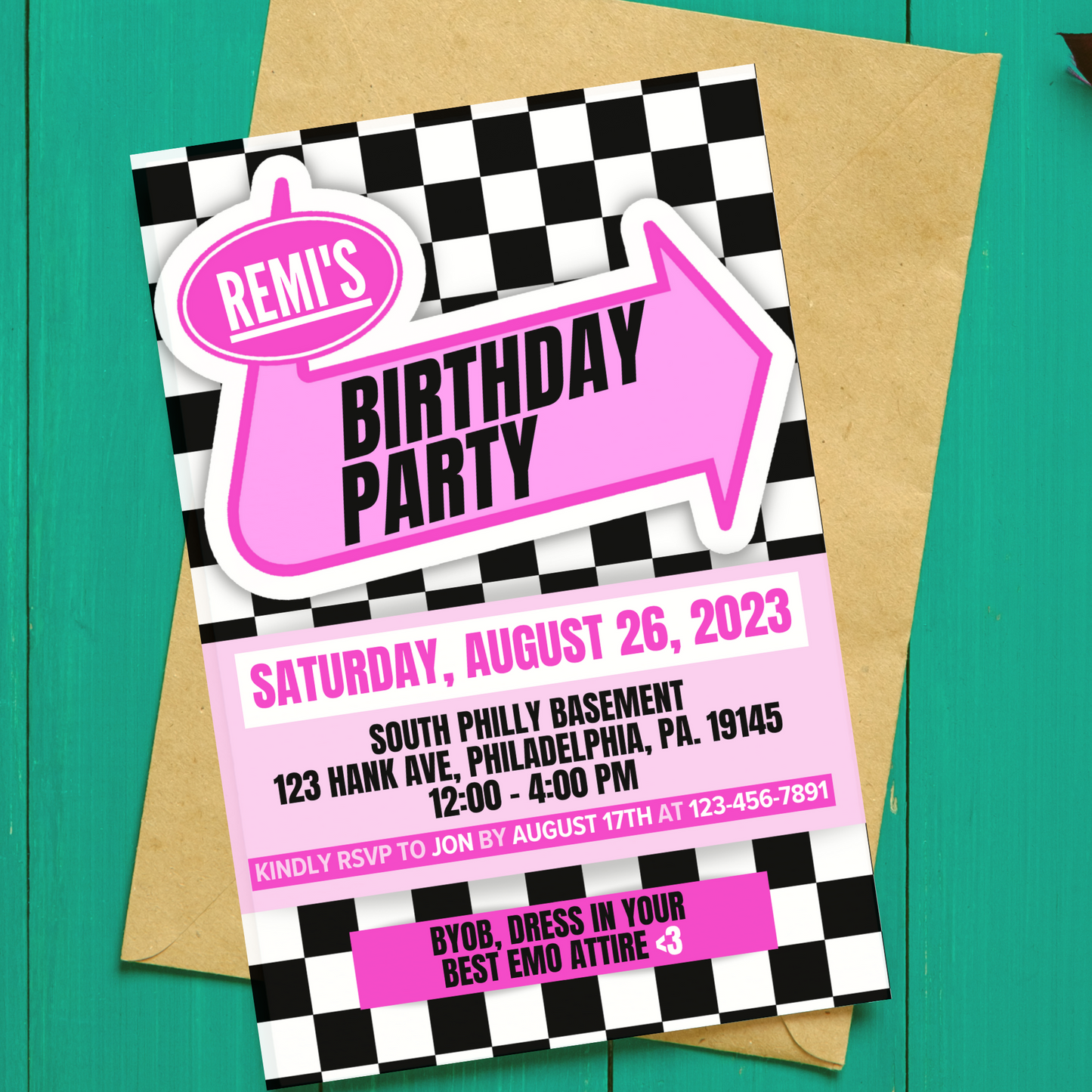 Editable Pink Warped Party Invitation Template (Canva)