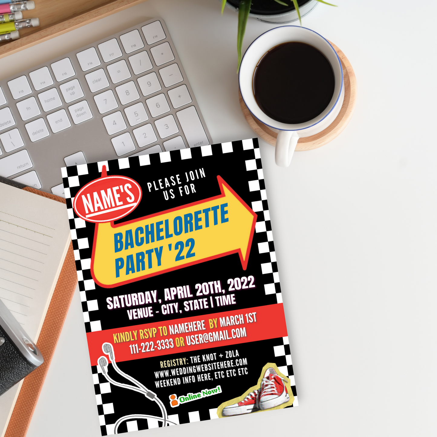 Custom Warped Bachelorette Party Printable Invitation (Digital Download)