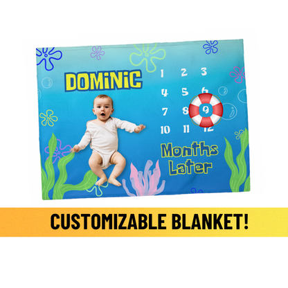 Custom Under The Sea Sponge Baby Monthly Milestone Blanket