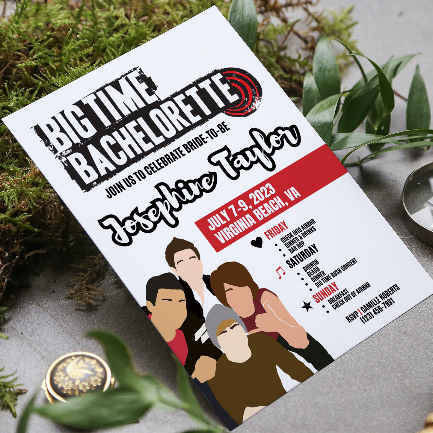 Editable Big Time Rush Bachelorette Weekend Invitation Itinerary (Canva)