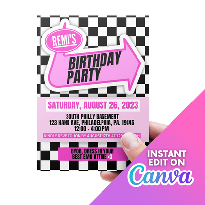 Editable Pink Warped Party Invitation Template (Canva)